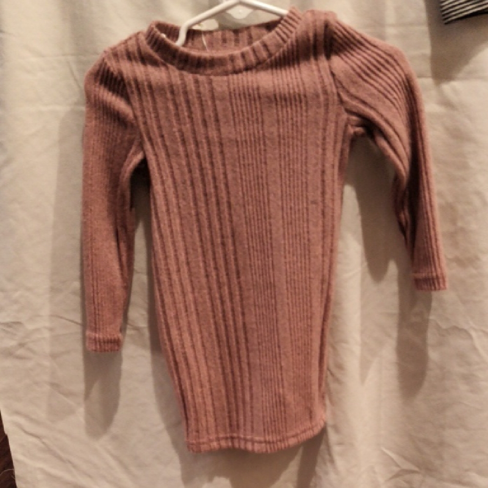 SHEIN Kids Casual Pink Ribbed Sweater Dress